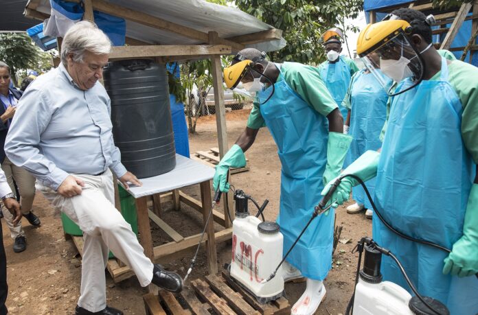 United Nations Secretary-General António Guterres visits the Mangina Ebola Treatment Centre, including meeting with Ebol