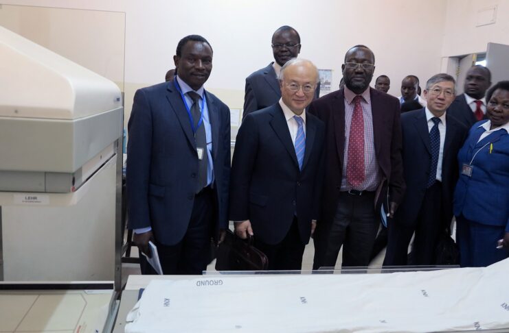 IAEA Director General Yukiya Amano visiting the cancer unit at Kenyatta National Hospital during his official visit to K