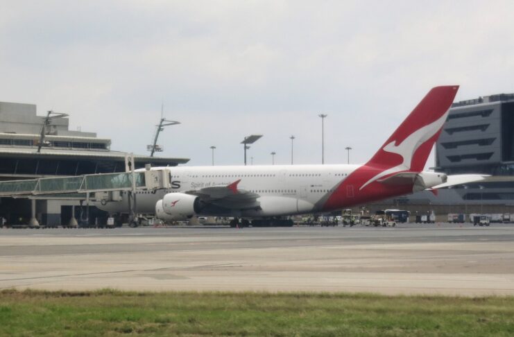 A Qantas A380 at OR Tambo International Airport